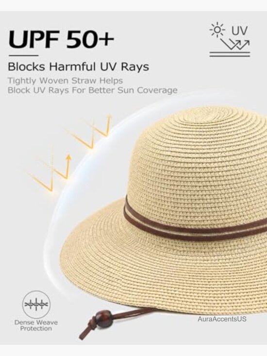 Straw Sun Hat UPF 50+ Wide Brim Floppy Beach Vacation Travel main image 4